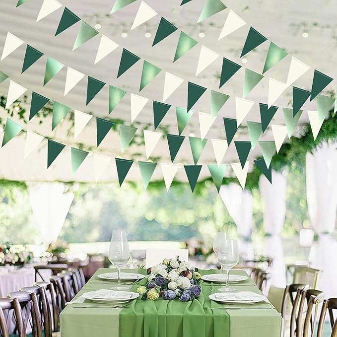 Sage Green Decorations Hanging Paper Pennant Banner Flag Green Beige