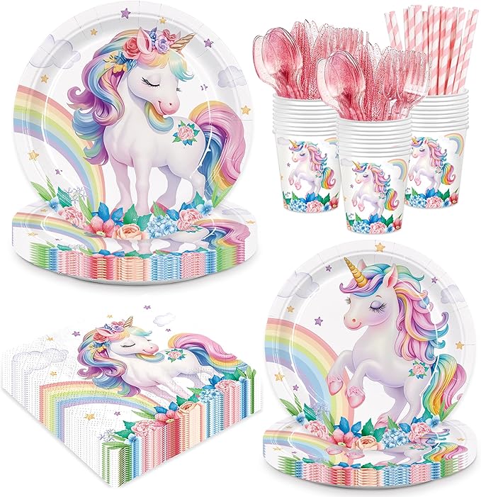 192pcs Unicorn Plates Napkins Unicorn Birthday Party Supplies