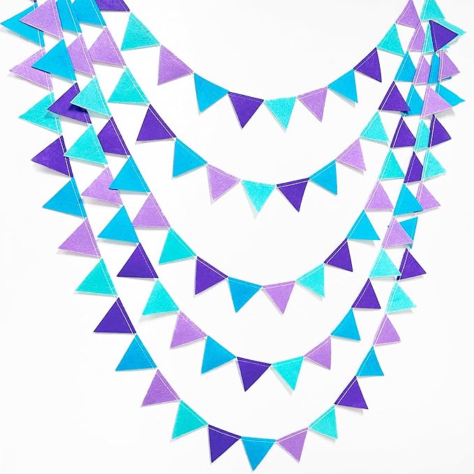 Mermaid Party Decorations Purple Teal Felt Hanging Triangle Mini