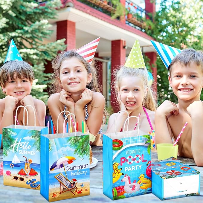 24 Pieces Summer Pool Party Favors Bags Beach Gift Goodie Paper Bags