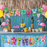 Hawaiian Party Happy Birthday Banner Tropical Luau Birthday Banner