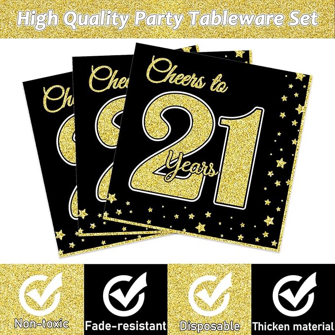 96 Pcs 21st Birthday Party Supplies for 24 Guests Cheers to 21 Years