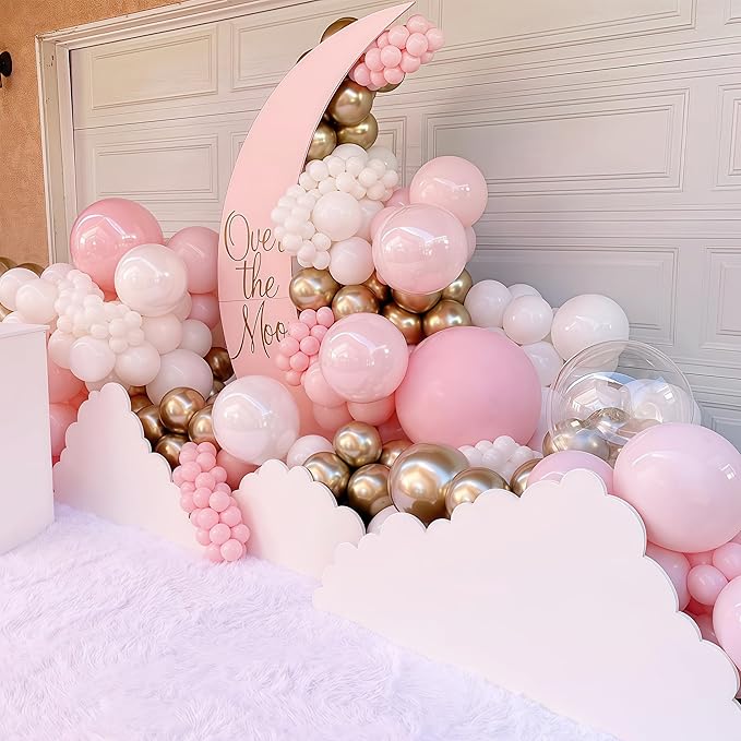 Pink Gold Balloons Set 60Pcs 12 Inch Pastal Baby Pink Metallic Gold
