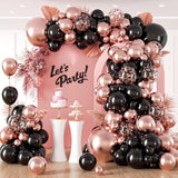 132pcs Rose Gold and Black Balloon Arch Kit, Metallic Rose Gold and