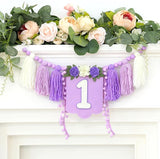 Handmade Wildflower 1st Birthday HighChair Banner Purple White Party