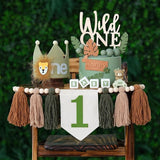 Wild One 1st Highchair Banner Wood Bead Tassel Garland Lion Crown