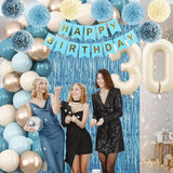 Dusty Blue 30th Birthday Party Decorations for Her Him Beige Cream