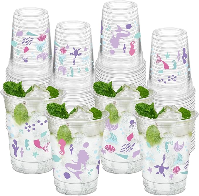 50Pcs Mermaid Cups 12 Oz Mermaid Party Cups for Baby Shower Ocean