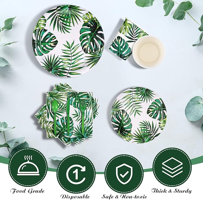 171 Pcs Hawaiian Luau Party Supplies Tropical Palm Leaves Tableware