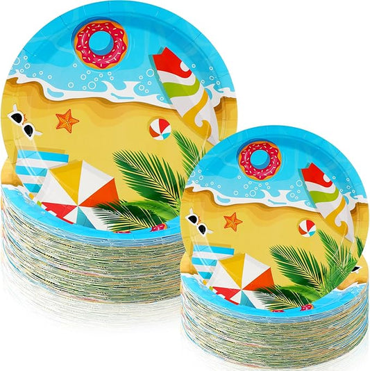 120 Pcs Summer Party Paper Plates Disposable Round Paper Plate