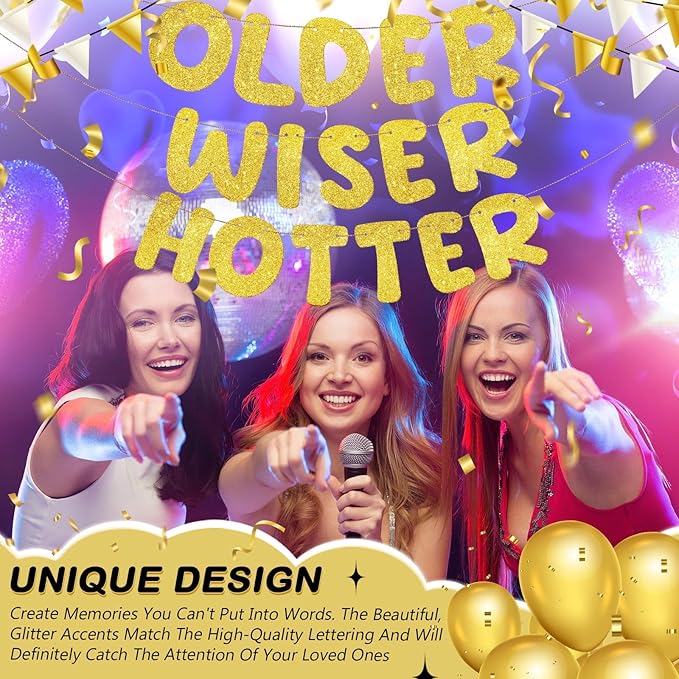 Fulmoon Set of 3 Pre Strung Older Wiser Hotter Glitter Banner Funny #1