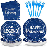 96 Pcs Retirement Party Supplies Blue and Silver Happy Retirement
