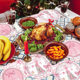 96Pcs Pink Christmas Tree Party Decorations Pink Bow Plates and