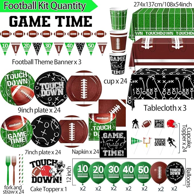 Football Party Decorations Serve 24 189Pcs Football Party Supplies