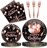 96 Pcs Rose Gold Birthday Plates and Napkins Party Supplies for