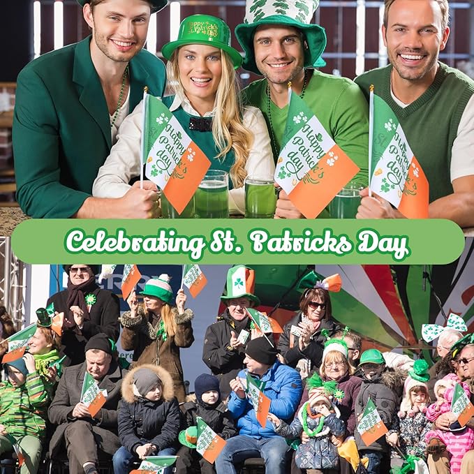 Outus 30 Pcs St Patricks Day Stick Flags Decorations Small Mini