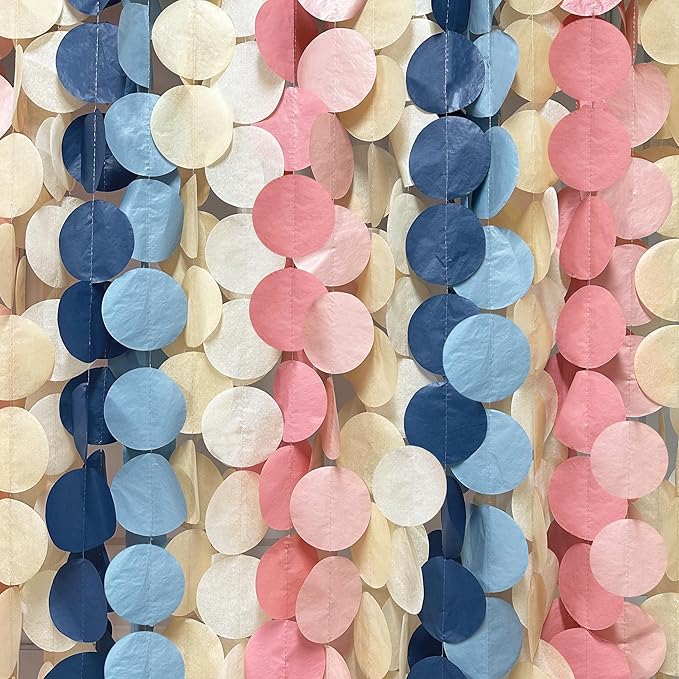 205 Ft Dusty Rose Pink Blue Khaki Beige Circle Dot Backdrop Garland