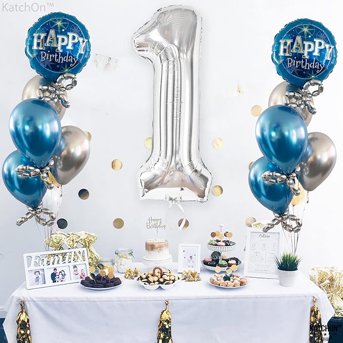 KatchOn, Giant Silver 1 Balloon Number - 40 Inch | 1 Balloon for 1st
