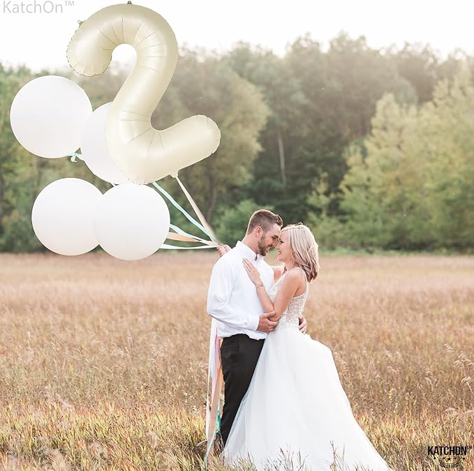 KatchOn Cream White Number 2 Balloon - 40 Inch, 2nd Birthday Party