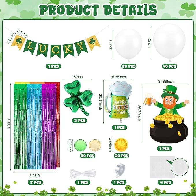 137 Pcs St Patrick's Day Balloons Party Decorations Shamrock Foil