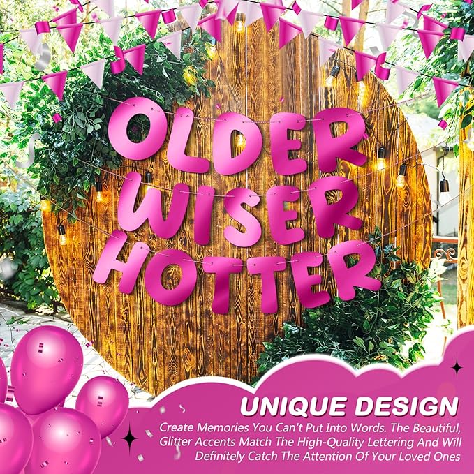 Fulmoon Set of 3 Pre Strung Older Wiser Hotter Glitter Banner Funny #8