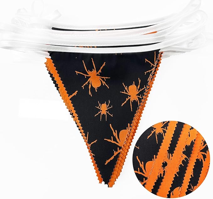 32Ft Orange Black Halloween Party Decorations Spider Skull Bats