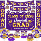Graduation Decorations 2026 Purple and Gold Graduation Party Decor