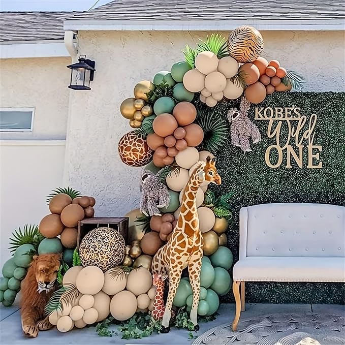 Jungle Safari Balloon Arch Garland Kit Sage Olive Green Brown Beige