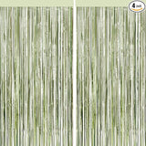 4 Packs Sage Green Foil Fringe Curtain, Light Green Glitter Metallic