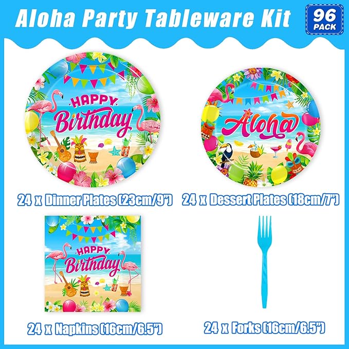 96 Pcs Hawaiian Aloha Party Decorations Supplies Luau Tropical