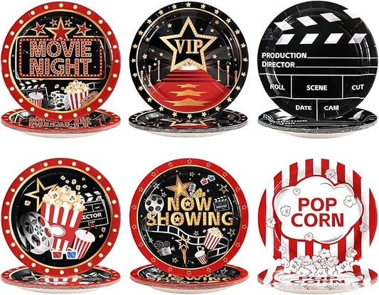60 Pcs Movie Night Paper Plates 9 Disposable Heavy Duty Now Showing
