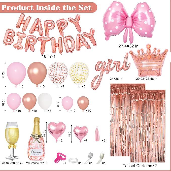 Ouddy Life Rose Gold Birthday Decorations for Women Girls Happy