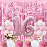 16th Birthday Decorations for Girls Pink Number 16 Balloon Bow