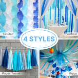 PartyWoo Blue Crepe Paper Streamers 4pcs 328ft Pack of Light Sky Blue