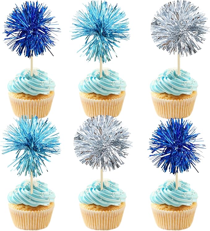Gyufise 30Pcs Foil Firework Cupcake Toppers Sparkle Tinsel Cake #5
