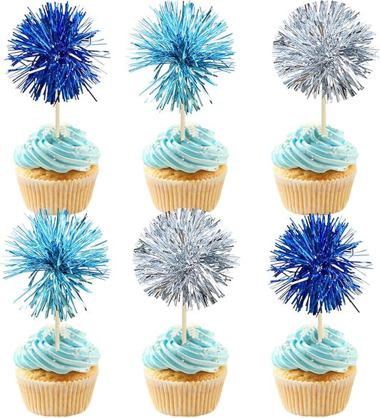 Gyufise 30Pcs Foil Firework Cupcake Toppers Sparkle Tinsel Cake #5