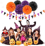 Black Purple Orange Halloween Party Decorations 23pcs Tissue Pom