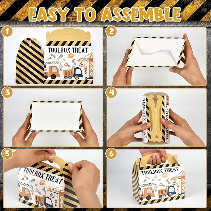 DjinnGlory 36 Pack Cute Construction Party Favor Treat Boxes Small