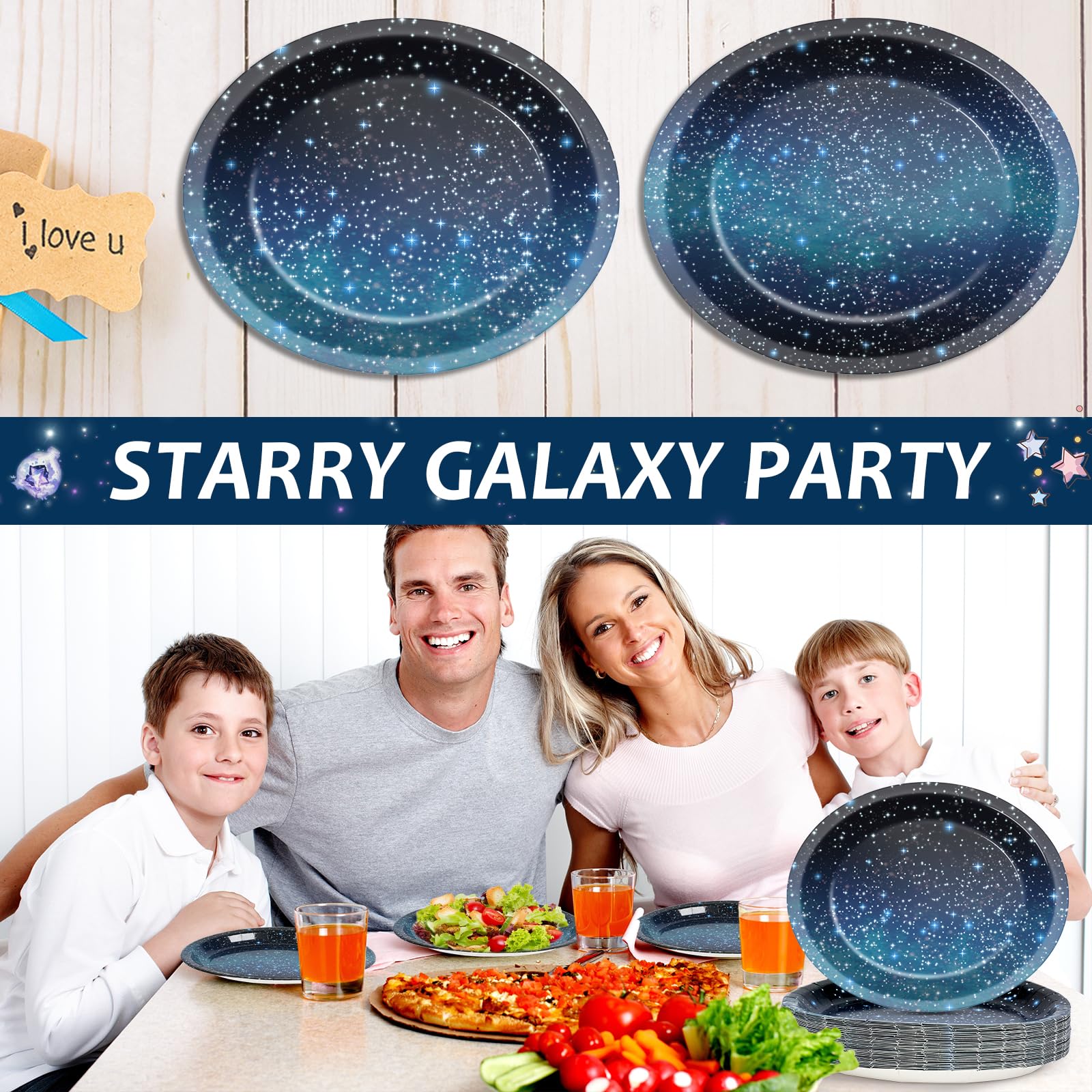 50 PCS Space Galaxy Oval Paper Plates Large 11” Disposable