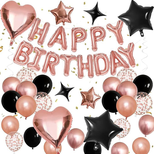 Rose Gold and Black Birthday Decorations for Women Black Pearl Rose