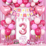 3rd Birthday Decorations for Girls Hot Pink Balloons Happy Birthday