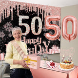 50th Birthday Decorations for Her with Banner Rose Gold Tablecloth