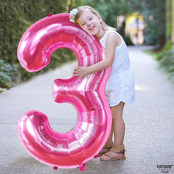 KatchOn, Giant Hot Pink Number 3 Balloon - 40 Inch | Number 3 Foil
