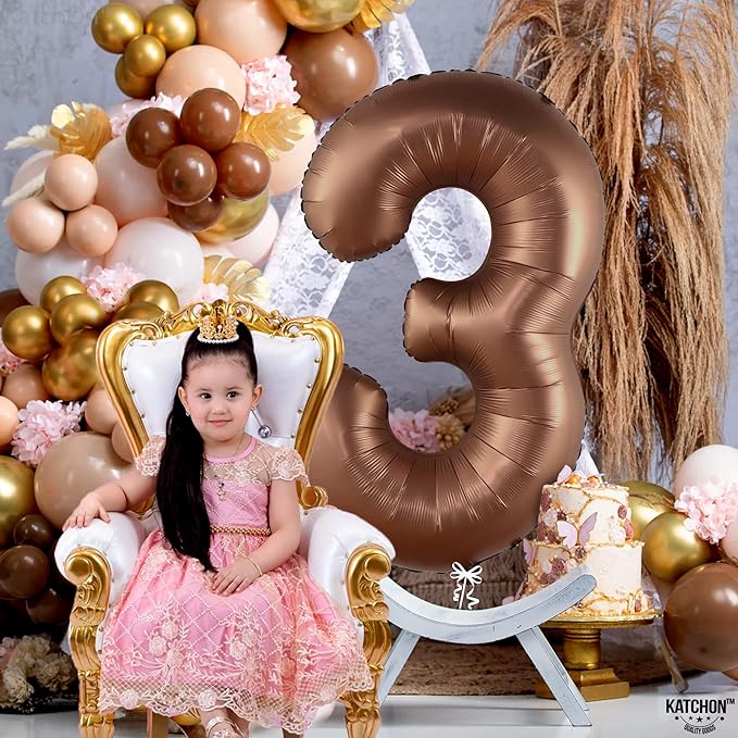 KatchOn, Coffee Brown Number 3 Balloon - 40 Inch | Big Brown 3