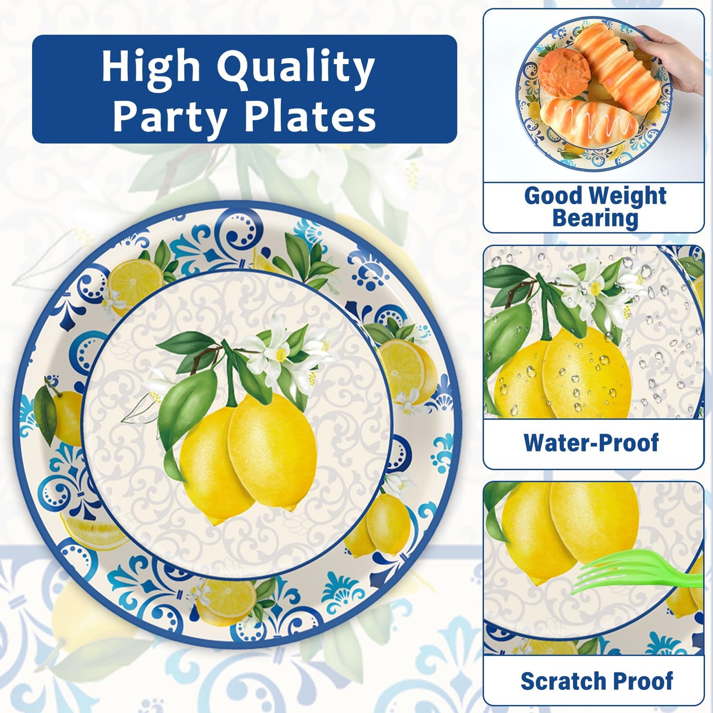 100Pcs Capri Lemon Paper Plates and Napkins Lemon Birthday Party