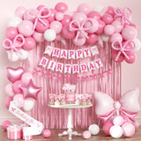 Pink Bow Birthday Decorations for Girls Women, Coquette Birthday