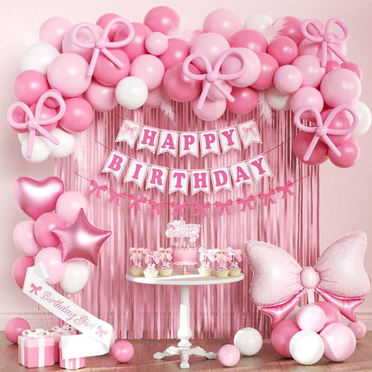 Pink Bow Birthday Decorations for Girls Women, Coquette Birthday
