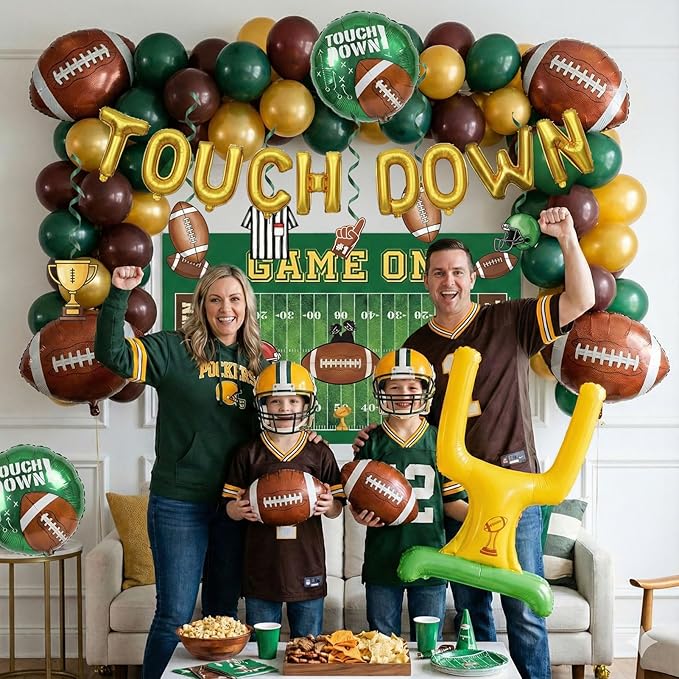 Football Party Decorations Kit & Green Brown Gold Balloons & Goal