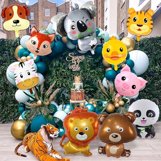 10 Pcs Safari Animal Balloons for Jungle Birthday Party Decorations -