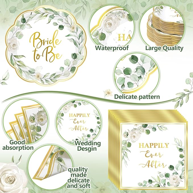 452 Pcs Sage Green Bridal Shower Decorations for 50 Eucalyptus
